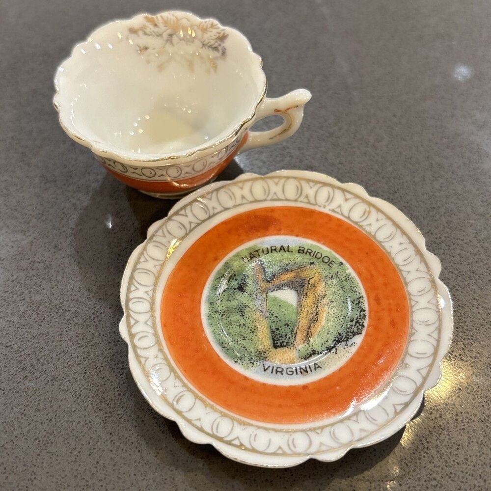 VTG 2 Piece Souvenir Tea Cup Saucer Made in Occupied Japan - Nat Bridge Virginia
